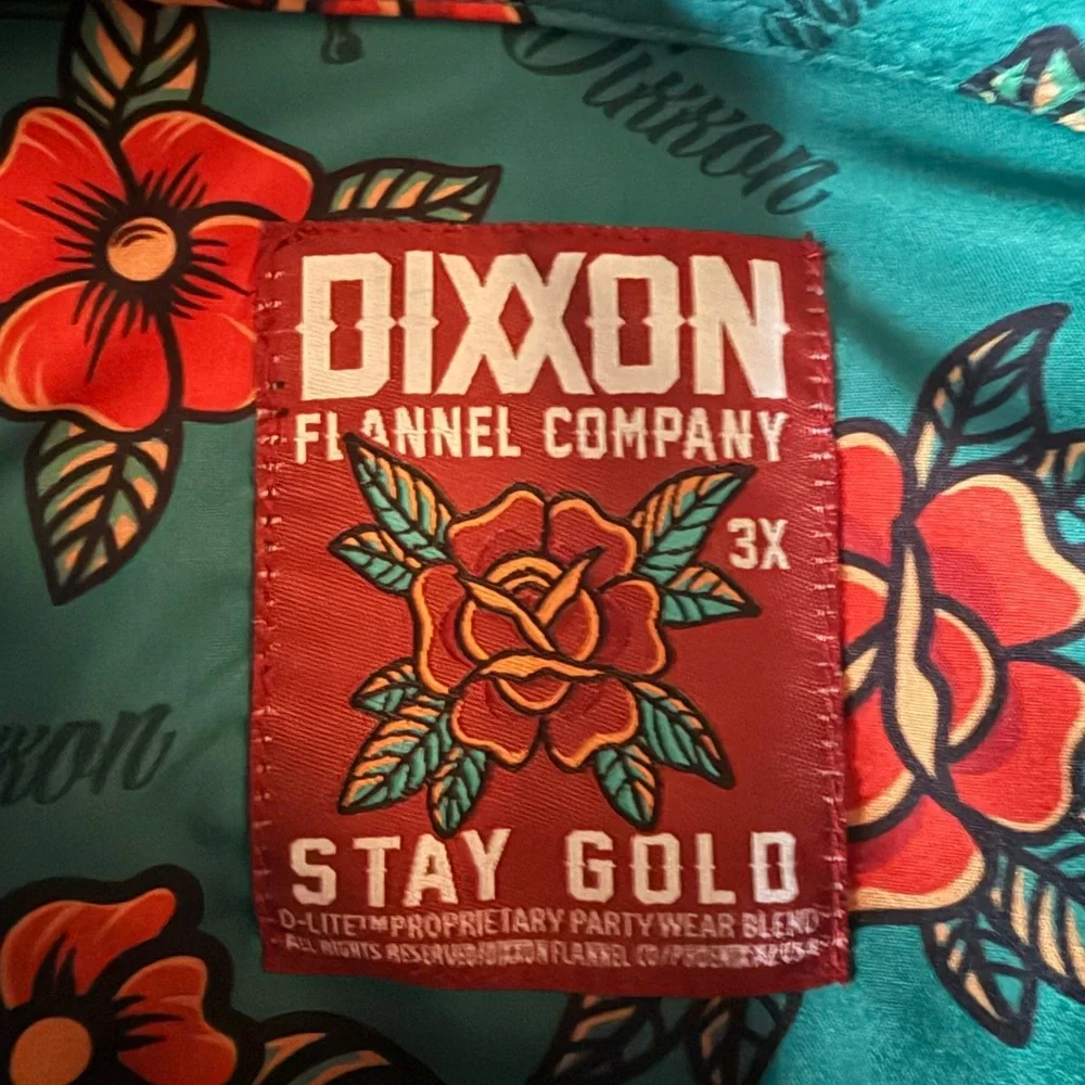 DIXXON “Stay Gold” 3XL Men’s Tattoo Flower Red Floral Shirt. - Picture 3 of 3
